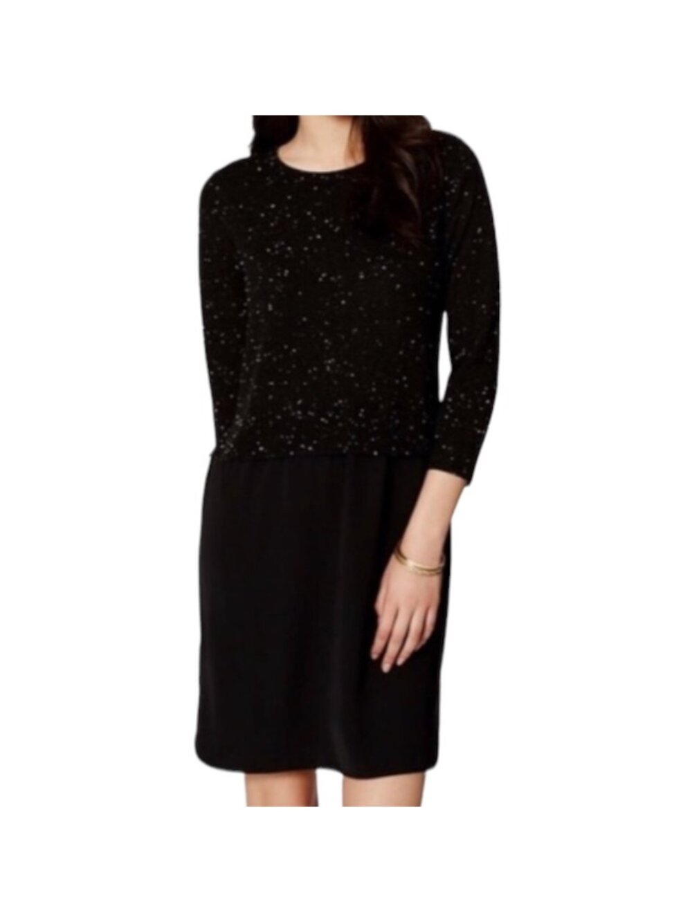Ann Taylor Loft NWT Women's Black Speckled Knit Overlay Dress Size M